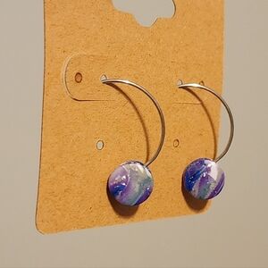 Purple and blue clay hoop hook earrings